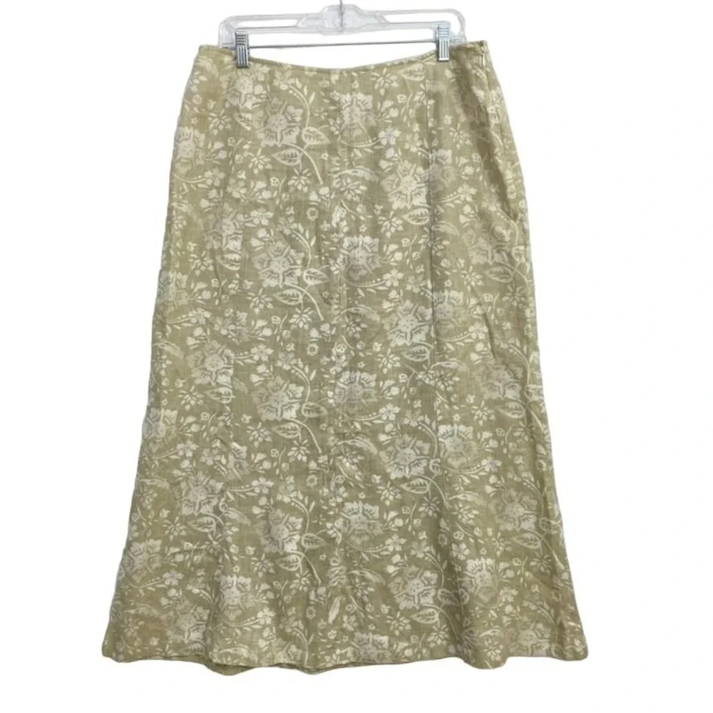 Style & Co Skirt Size 12 Green Floral Linen Maxi A Line Boho Neutral Cottagecore